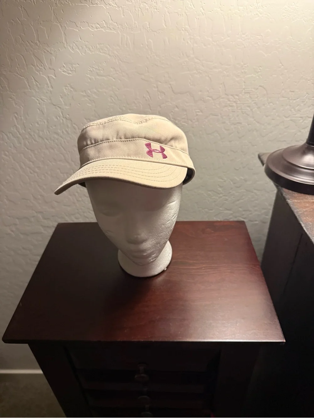 Under Armour Tan Military-Style Cap with Pink Logo